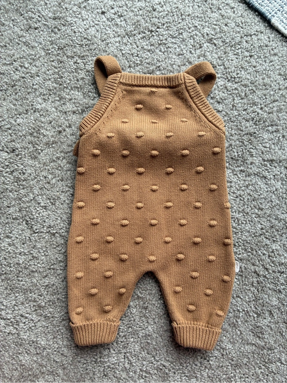 Petit Lem Firsts Camel Knit Overall with ruffle detail in the back